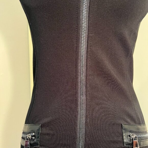 As U Wish Black Faux Leather Trimmed Bodycon Zip Front Ponte Dress, Size 4 - Picture 5 of 16